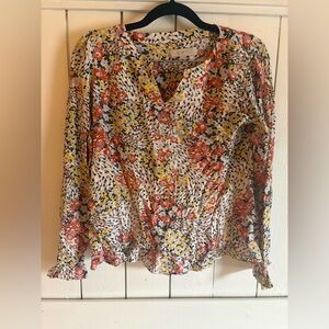 LOFT Women's Floral Blouse - Red, Yellow, Black
